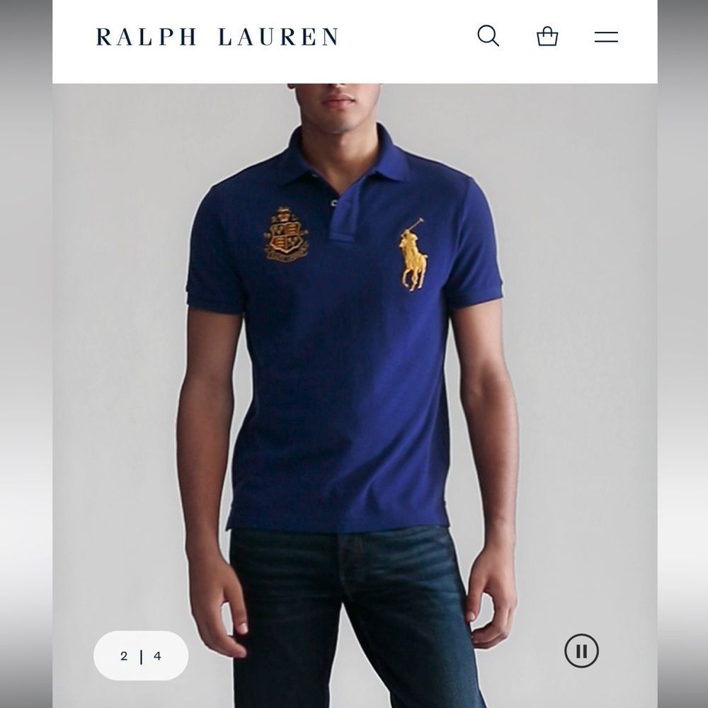 Polo by Ralph Lauren Navy Blue Large Pony Polo Shirt sz L Custom Slim Fit Preppy - Picture 1 of 8